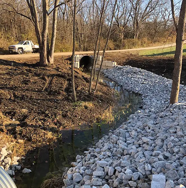 CanAm Professional Landscaping - drainage solutions in progress - Girard, IL